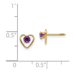 14K Yellow Gold Madi K 3mm Amethyst Birthstone Heart Earrings