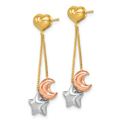 14K Tri-Color Gold Madi K Heart, Star & Moon Dangle Post Earrings