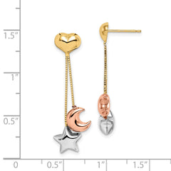 14K Tri-Color Gold Madi K Heart, Star & Moon Dangle Post Earrings