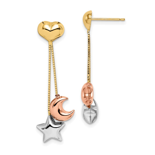 14K Tri-Color Gold Madi K Heart, Star & Moon Dangle Post Earrings