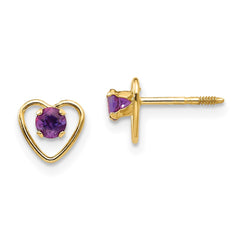 14K Yellow Gold Madi K 3mm Amethyst Birthstone Heart Earrings