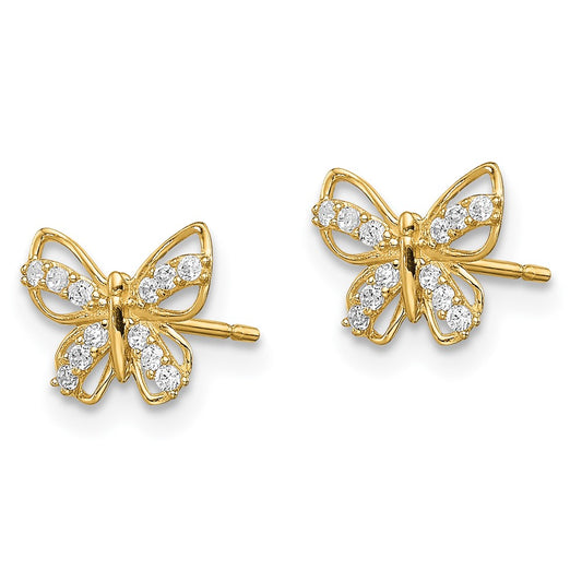 14K Yellow Gold Madi K Butterfly CZ Post Earrings