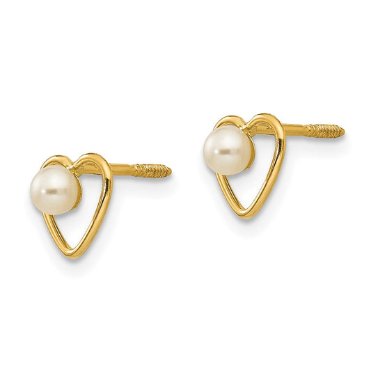 14K Yellow Gold Madi K 3mm FWC Pearl Birthstone Heart Earrings