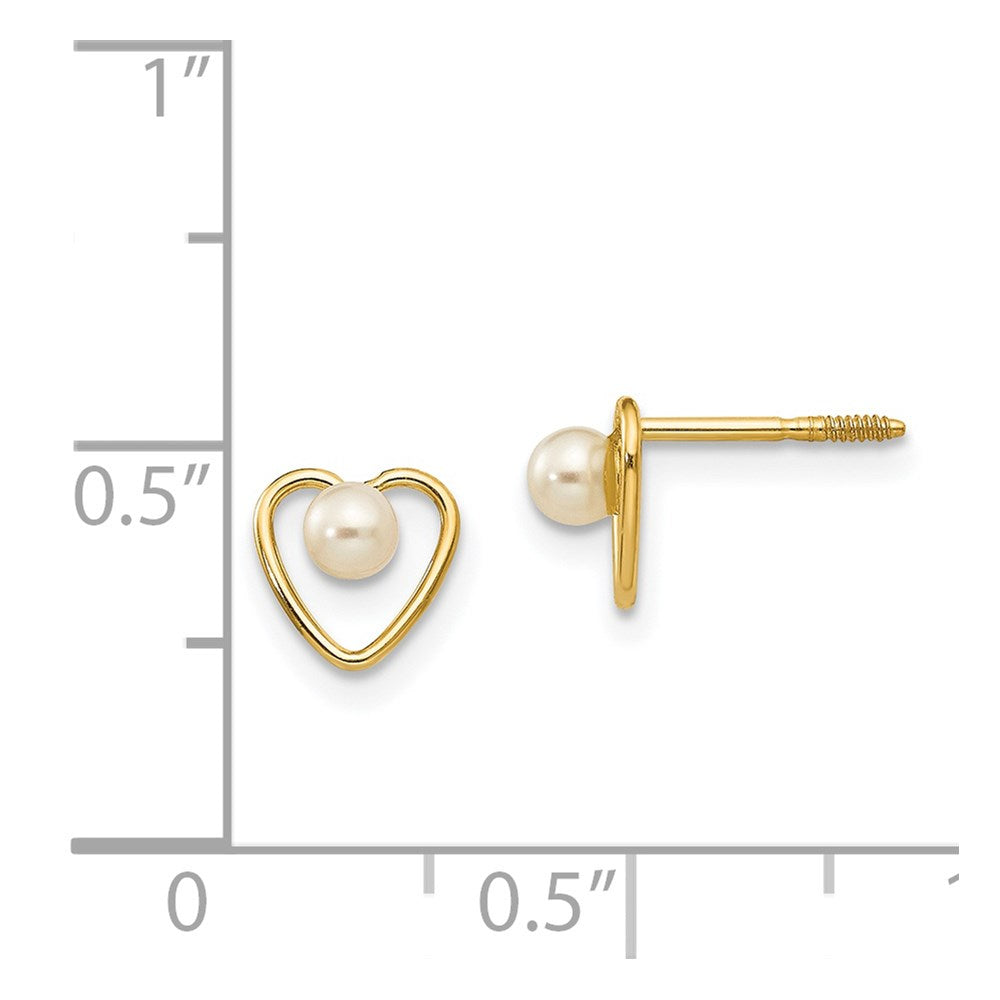 14K Yellow Gold Madi K 3mm FWC Pearl Birthstone Heart Earrings