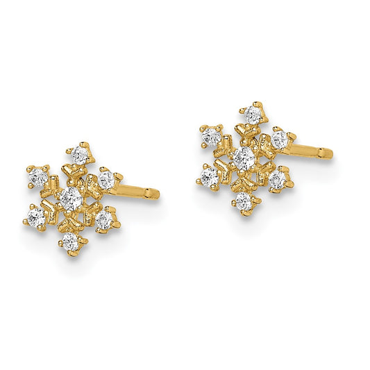 14K Yellow Gold Madi K CZ Snowflake Post Earrings