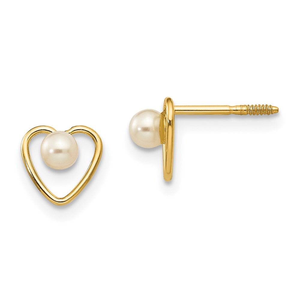 14K Yellow Gold Madi K 3mm FWC Pearl Birthstone Heart Earrings