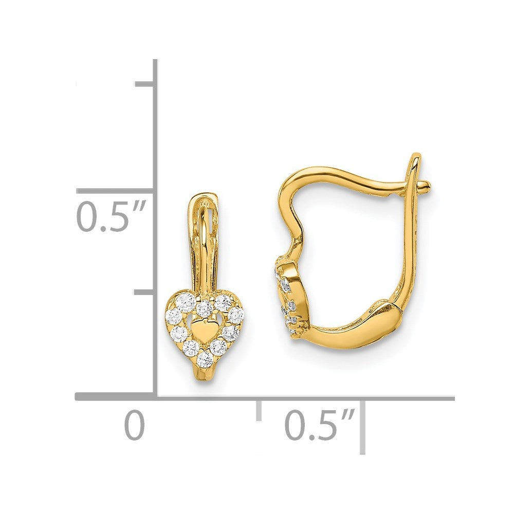 14K Yellow Gold Madi K CZ Double Heart Hoop Earrings