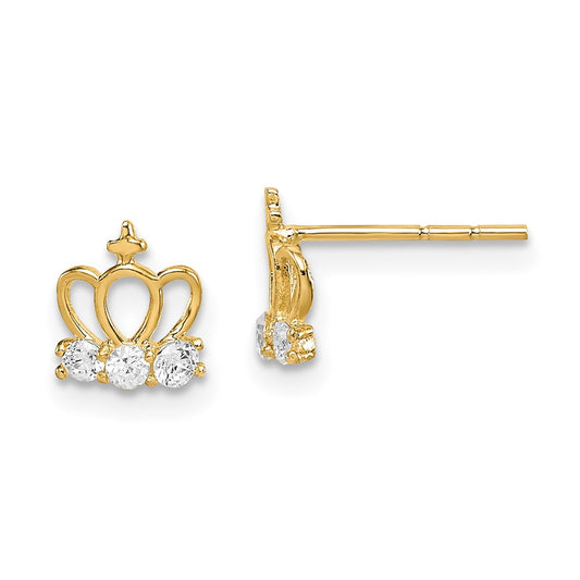 14K Yellow Gold Madi K CZ Crown Post Earrings