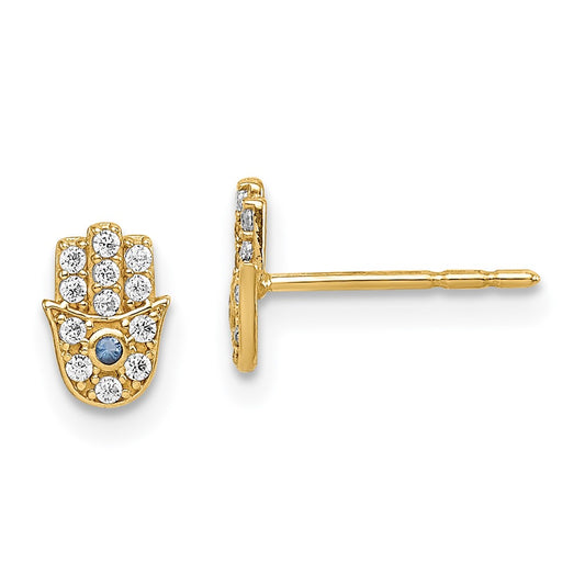 14K Yellow Gold Madi K CZ Hamsa Post Earrings