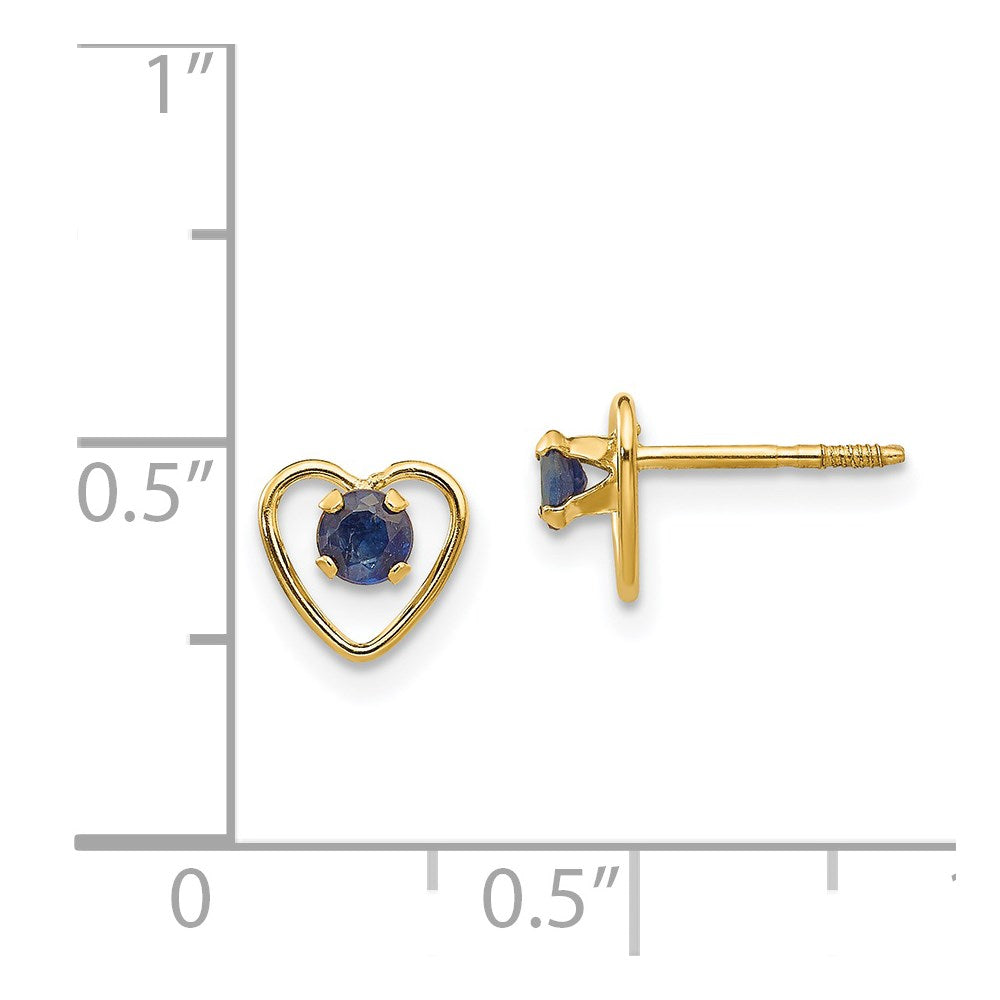 14K Yellow Gold Madi K 3mm Sapphire Birthstone Heart Earrings