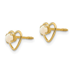 14K Yellow Gold Madi K 3mm Opal Birthstone Heart Earrings