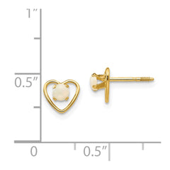 14K Yellow Gold Madi K 3mm Opal Birthstone Heart Earrings