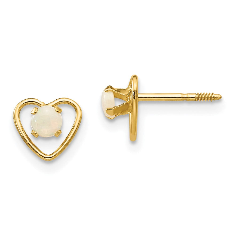 14K Yellow Gold Madi K 3mm Opal Birthstone Heart Earrings