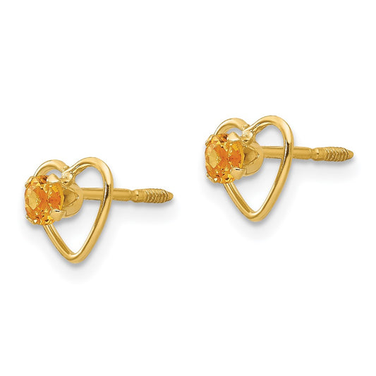 14K Yellow Gold Madi K 3mm Citrine Birthstone Heart Post Earrings