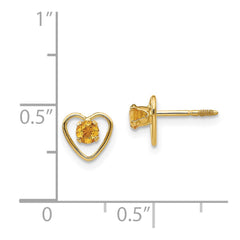 14K Yellow Gold Madi K 3mm Citrine Birthstone Heart Post Earrings