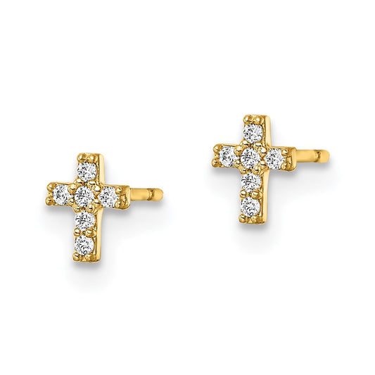 14K Yellow Gold Madi K CZ Cross Post Earrings