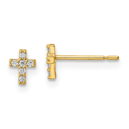 14K Yellow Gold Madi K CZ Cross Post Earrings