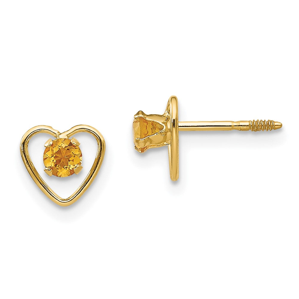 14K Yellow Gold Madi K 3mm Citrine Birthstone Heart Post Earrings