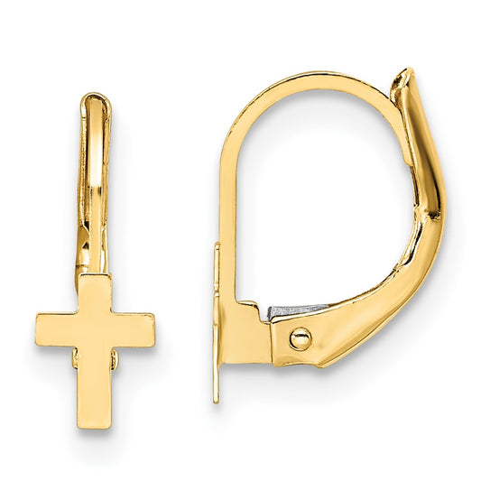 14K Yellow Gold Madi K Polished Cross Leverback Earrings