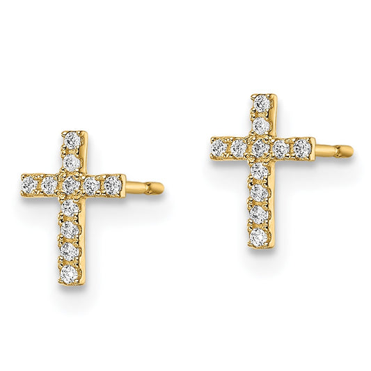 14K Yellow Gold Madi K CZ Cross Post Earrings