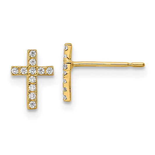 14K Yellow Gold Madi K CZ Cross Post Earrings