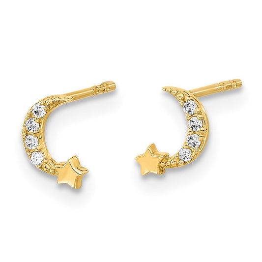 14K Yellow Gold Madi K Polished Moon and Star CZ Post Earrings