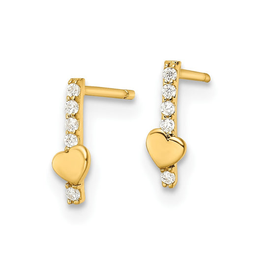 14K Yellow Gold Madi K Polished Line of CZ's and Heart Post Earrings