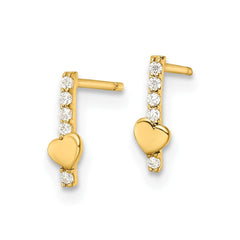 14K Yellow Gold Madi K Polished Line of CZ's and Heart Post Earrings