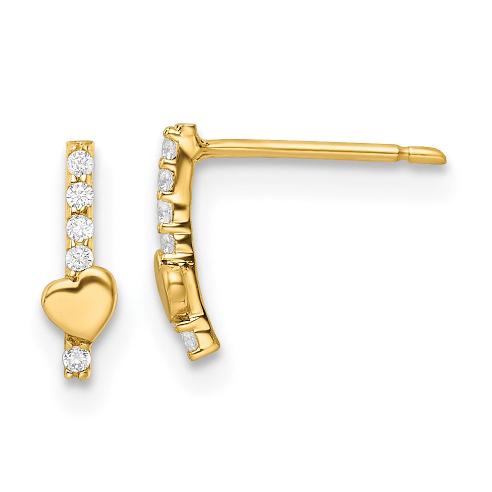 14K Yellow Gold Madi K Polished Line of CZ's and Heart Post Earrings