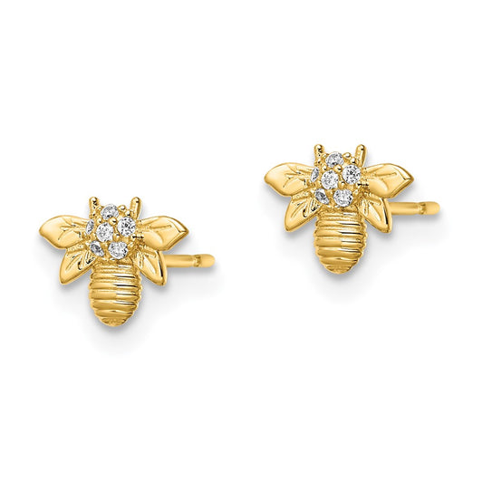 14K Yellow Gold Madi K CZ Bumble Bee Post Earrings