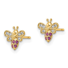 14K Yellow Gold Madi K Clear & Red CZ Bee Post Earrings