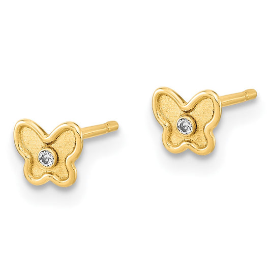 14K Yellow Gold Madi K Polished and Satin CZ Butterfly Post Earrings
