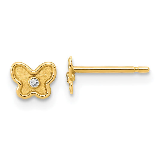 14K Yellow Gold Madi K Polished and Satin CZ Butterfly Post Earrings