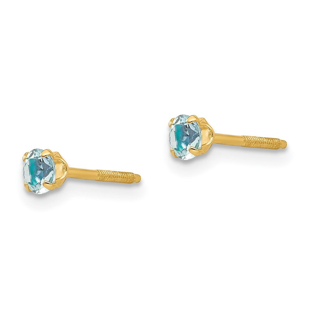 14K Yellow Gold Madi K 3mm Aquamarine Stud Earrings