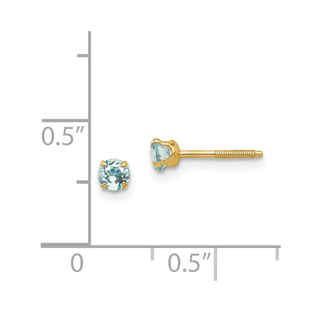 14K Yellow Gold Madi K 3mm Aquamarine Stud Earrings