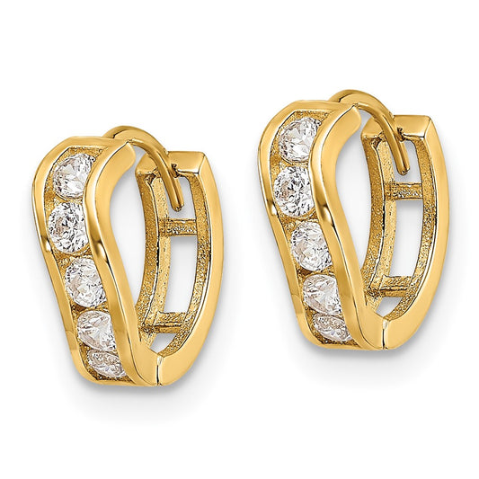 14K Yellow Gold Madi K Polished CZ Wavy Hinged Huggie Hoop Earrings