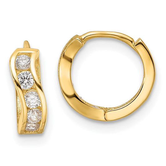 14K Yellow Gold Madi K Polished CZ Wavy Hinged Huggie Hoop Earrings