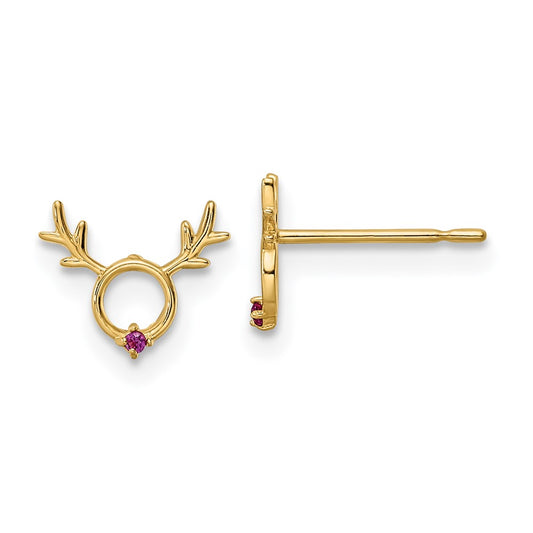 14K Yellow Gold Madi K Red CZ Reindeer Post Earrings