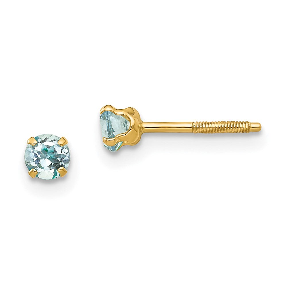 14K Yellow Gold Madi K 3mm Aquamarine Stud Earrings