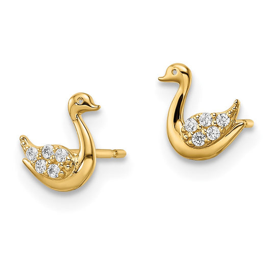 14K Yellow Gold Madi K CZ Swan Post Earrings