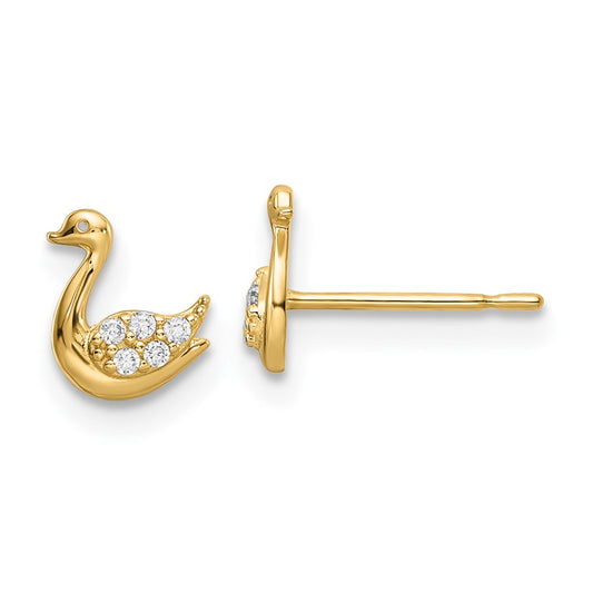 14K Yellow Gold Madi K CZ Swan Post Earrings