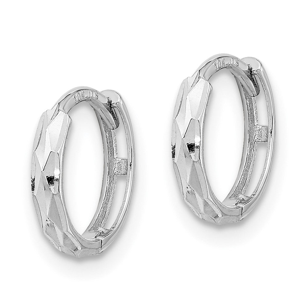 14K White Gold Madi K Hinged Diamond-cut Hoop Earrings