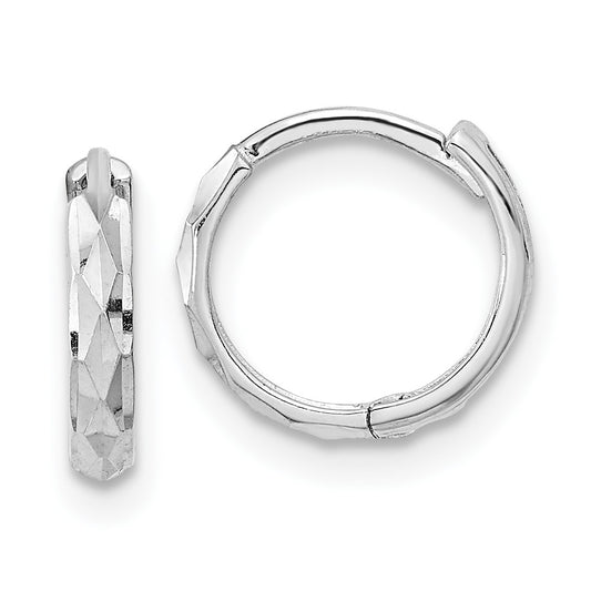 14K White Gold Madi K Hinged Diamond-cut Hoop Earrings