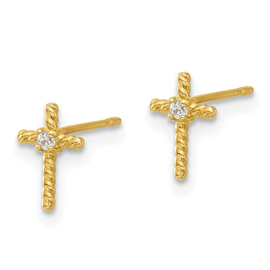 14K Yellow Gold Madi K Polished CZ Cross Post Earrings