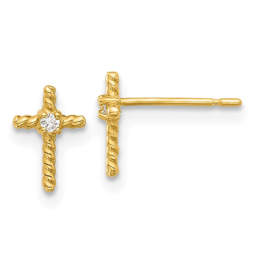 14K Yellow Gold Madi K Polished CZ Cross Post Earrings