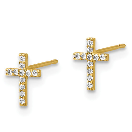 14K Yellow Gold Madi K Polished CZ Cross Post Earrings