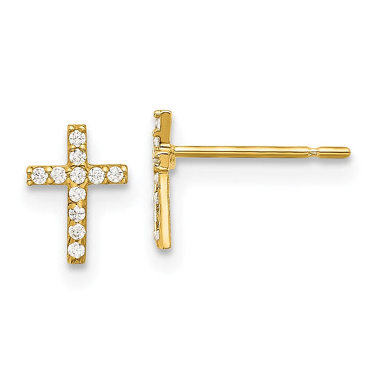 14K Yellow Gold Madi K Polished CZ Cross Post Earrings