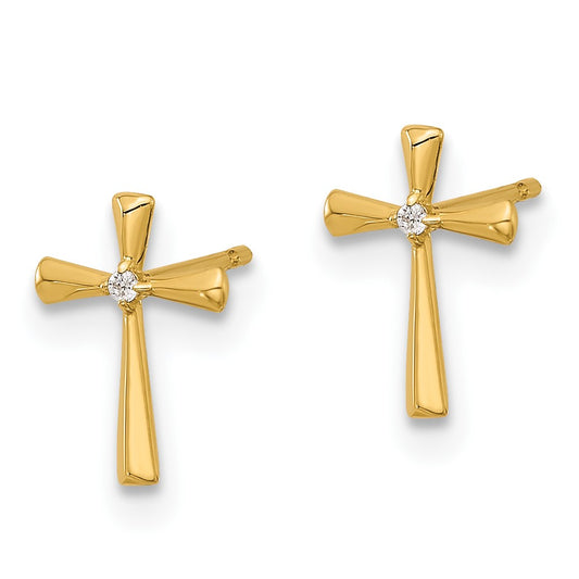 14K Yellow Gold Madi K Polished CZ Cross Post Earrings