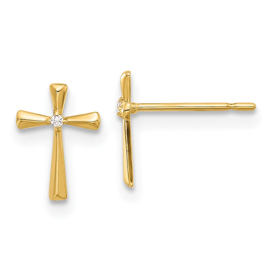 14K Yellow Gold Madi K Polished CZ Cross Post Earrings