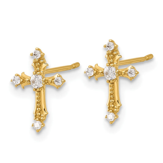 14K Yellow Gold Madi K Polished CZ Passion Cross Post Earrings